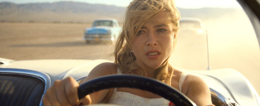 Florence Pugh behind the wheel in Don't Worry Darling