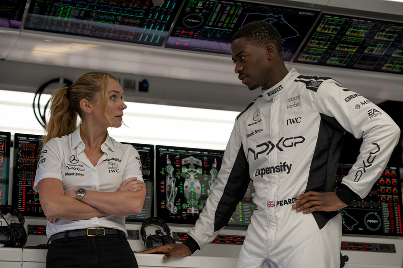 Kerry Condon and Damson Idris in Apple Original Films’ “F1 The Movie,” a Warner Bros. Pictures release.
Photo Courtesy Warner Bros. Pictures / Apple Original Films