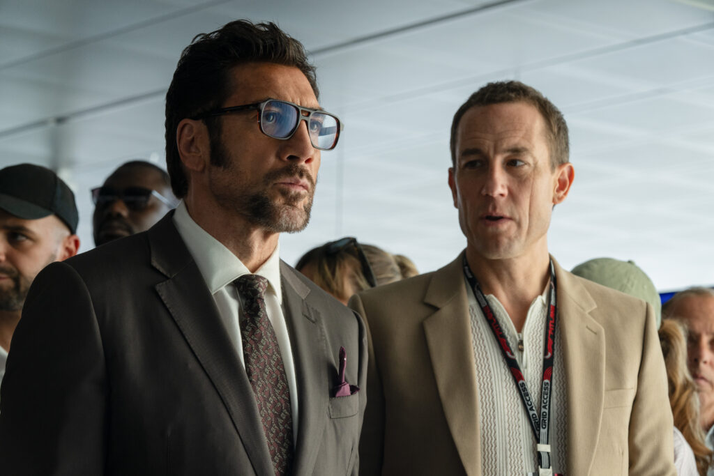 Javier Bardem and Tobias Menzies in Apple Original Films’ “F1 The Movie,” a Warner Bros. Pictures release.
Photo Courtesy Warner Bros. Pictures / Apple Original Films