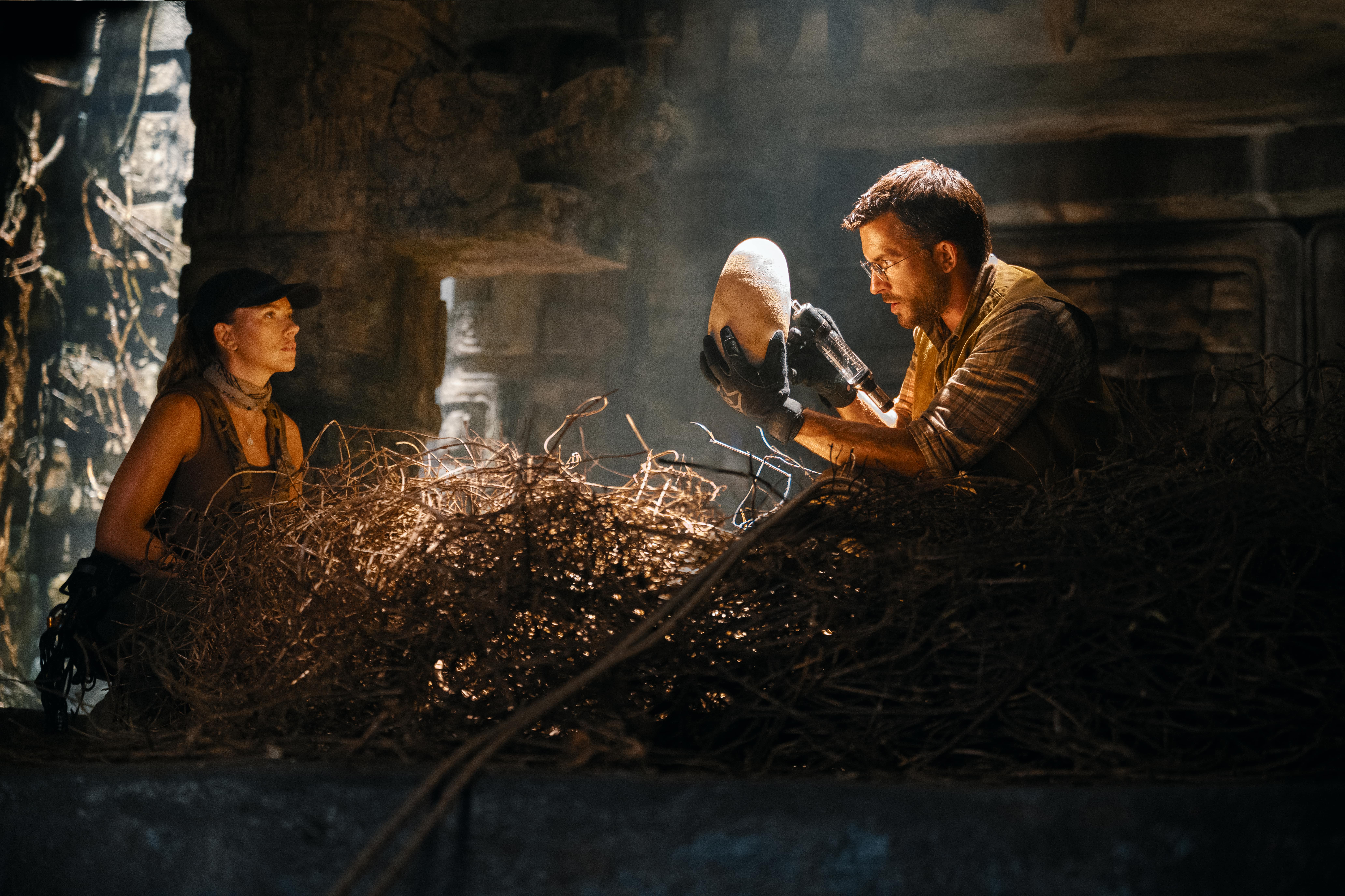 Scarlett Johannson and Jonathan Bailey retrieve dinosaur eggs in Jurassic World Rebirth from Universal Pictures