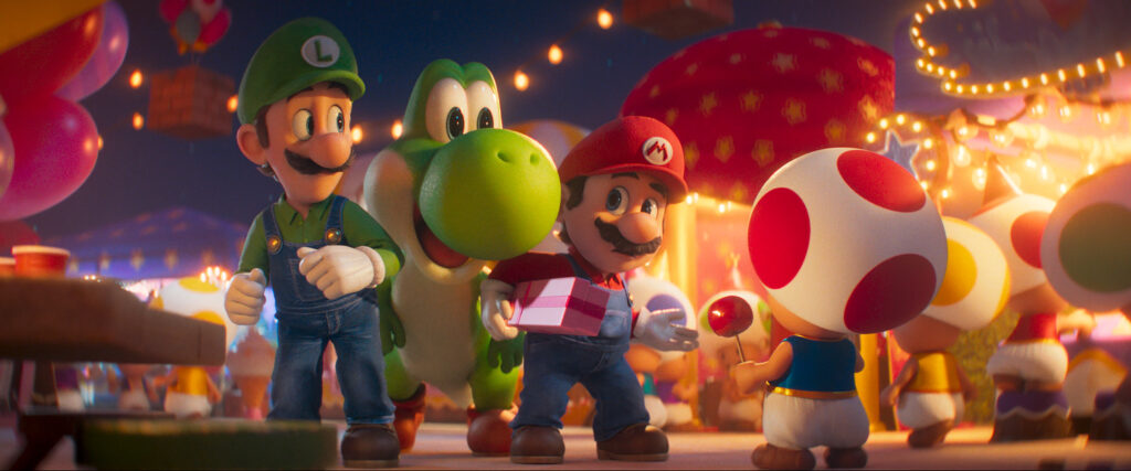 Luigi, Mario, and Yoshi and Toad in The Super Mario Galaxy Movie