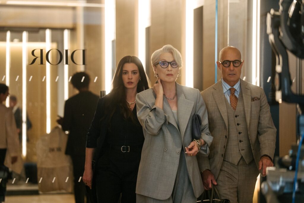Andy, Miranda, and Nigel inside DIor office - The Devil Wears Prada 2 review