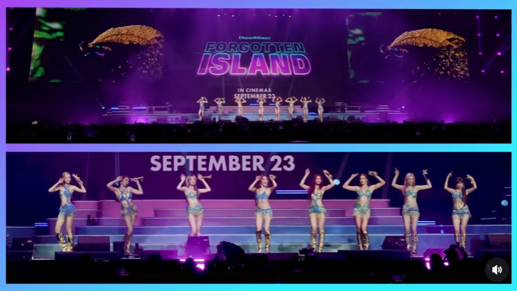 BINI performing theme song for Forgotten Island from Dreamworks
