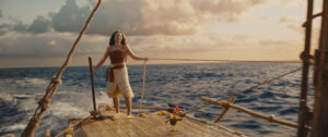 Moana sailing on a canoe