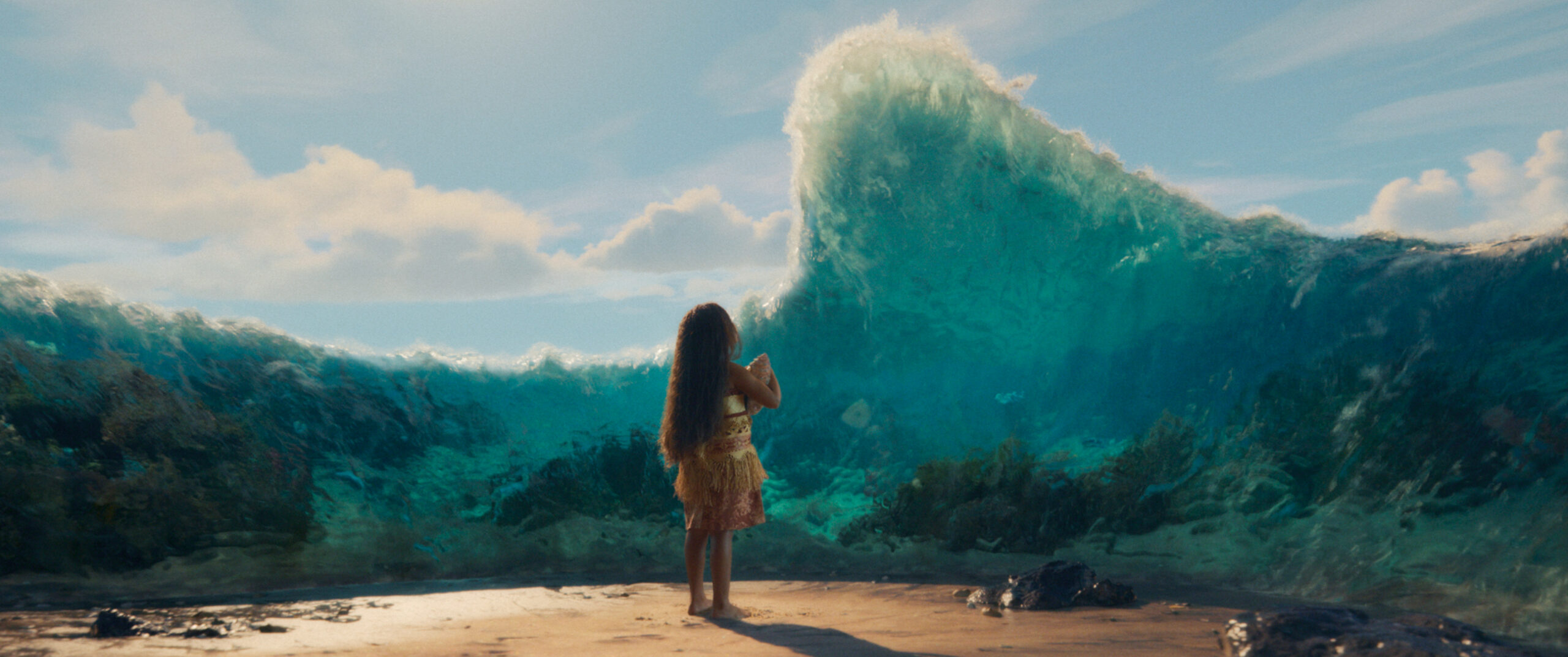 Young Moana talking to the sea