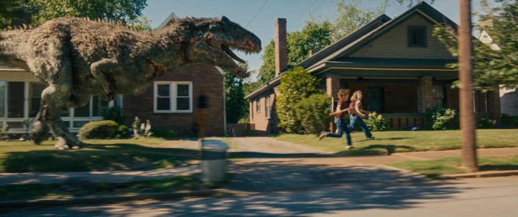 Dinosaur chasing family - End of Oak Street
