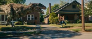 Dinosaur chasing family - End of Oak Street